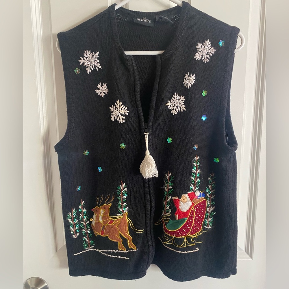 Vintage One Resource Woman Christmas Embroidered Sweater Cardigan Vest Size L